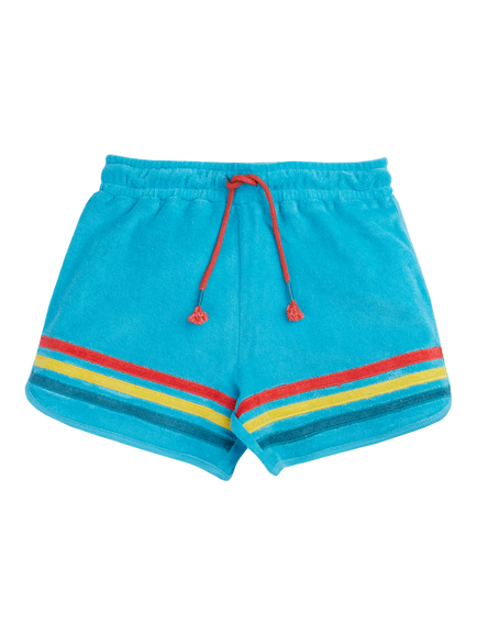 Frugi Kids' Coast Stripe Towelling Shorts, Tropical Sea
