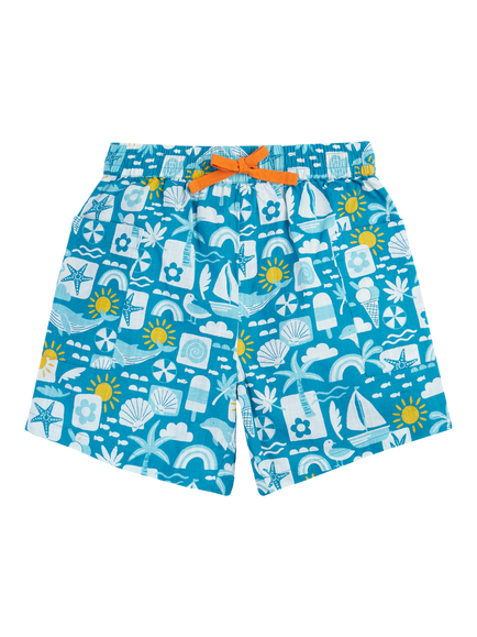 Frugi Kids Kai Cotton Shorts, Blue Beach Times, Blue Beach Times