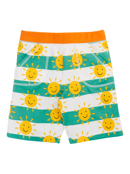 Frugi Kids' Sunny Printed Striped Shorts, Full Of Sunshine, Full Of Sunshine
