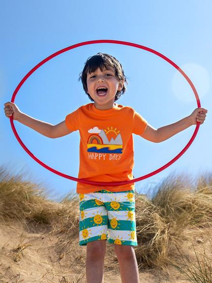 Frugi Kids' Sunny Printed Striped Shorts, Full Of Sunshine - view 2, Full Of Sunshine