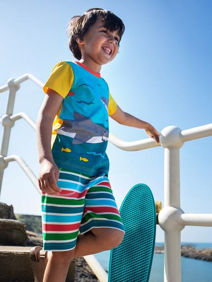 Frugi Kids' Sunny Striped Shorts, Summer Breton - view 2, Summer Breton