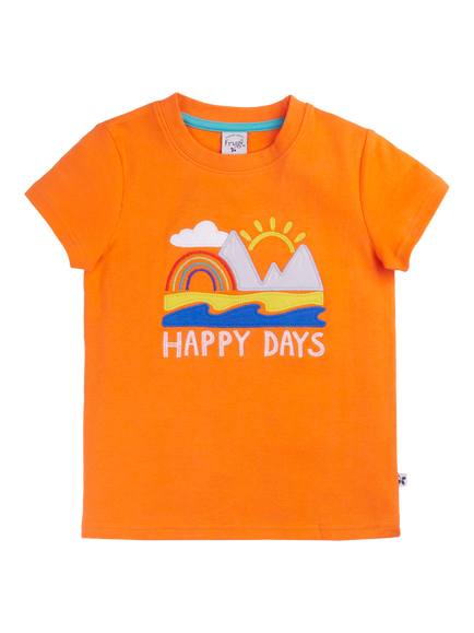 Frugi Kids' Carsen Happy Days Applique T-Shirt, Spark Orange, Spark Orange