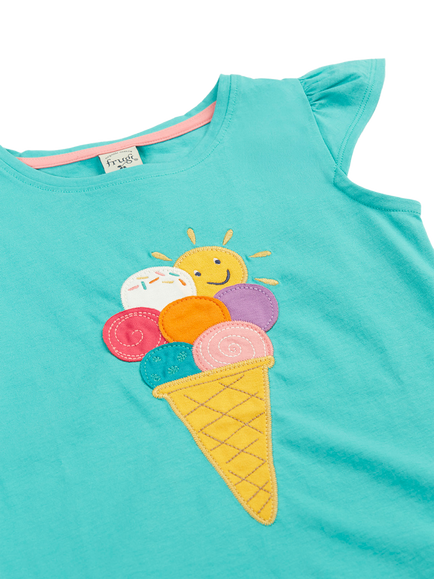 Frugi Kids' Harmony Circular Ice Cream T-Shirt, Pacific Aqua - view 2, Pacific Aqua