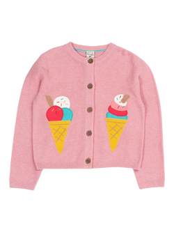 Frugi Kids' Rosa Ice Cream Applique Cardigan, Pink Marl, Pink Marl