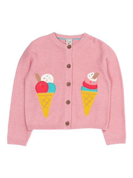 Frugi Kids' Rosa Ice Cream Applique Cardigan, Pink Marl, Pink Marl