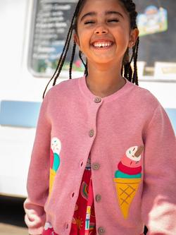 Frugi Kids' Rosa Ice Cream Applique Cardigan, Pink Marl - view 2, Pink Marl