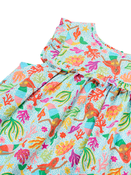Frugi Kids' Lora Summer Dress, Mermaid Garden - view 2, Mermaid Garden