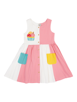 Frugi Kids' Henny Hotchpotch Dress, Sea Shell, Sea Shell
