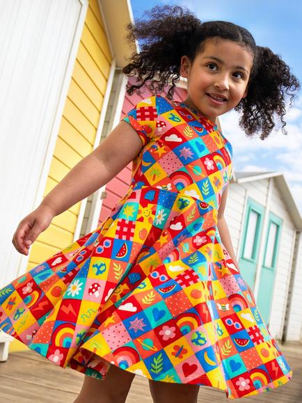 Frugi Kids' Spring Skater Dress, Favourite Things - view 2, Favourite Things