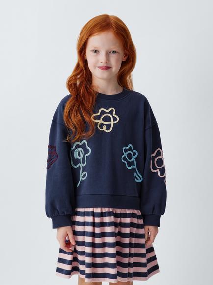 John Lewis Kids' Floral Stripe Half & Half Dress, Multi, Multi