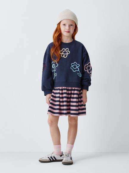 John Lewis Kids' Floral Stripe Half & Half Dress, Multi - view 2, Multi