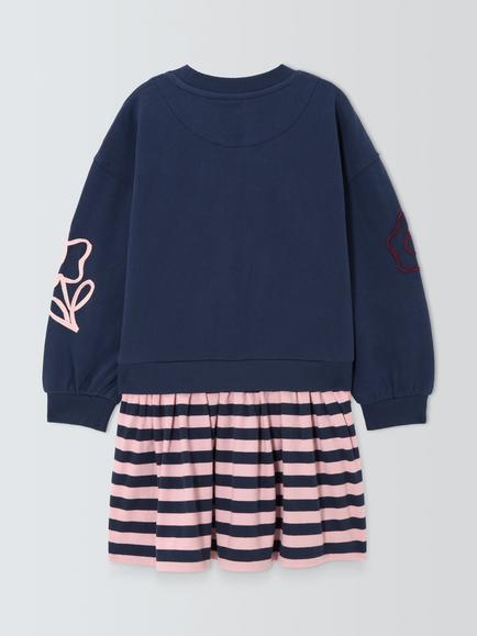 John Lewis Kids' Floral Stripe Half & Half Dress, Multi - view 2, Multi