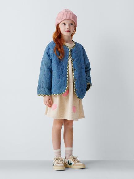 John Lewis Kids' Heart Embroidered Sweat Dress, Oatmeal - view 2, Oatmeal