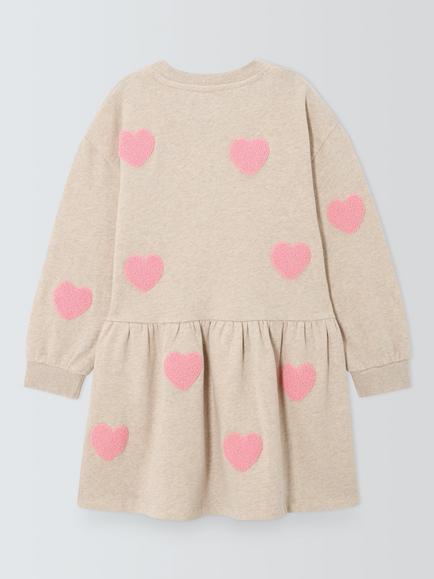 John Lewis Kids' Heart Embroidered Sweat Dress, Oatmeal - view 2, Oatmeal