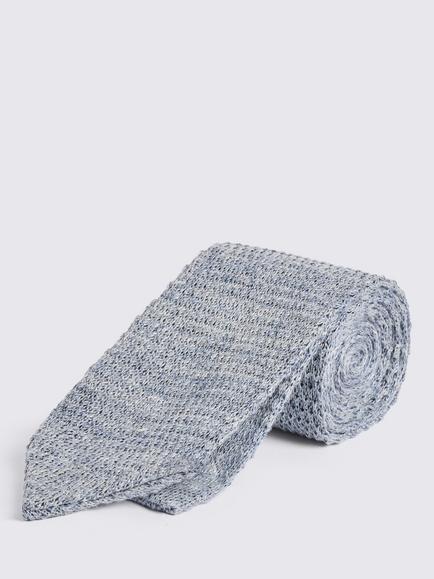 Moss Linen Knitted Tie, Blue