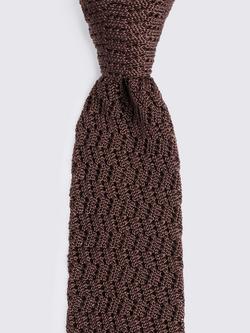 Moss Silk Knitted Tie - view 2, Chocolate