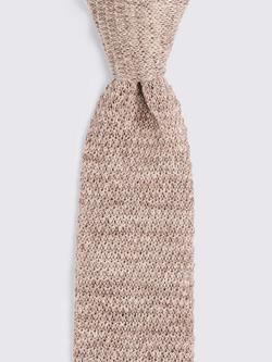 Moss Linen Knitted Tie - view 2, Taupe