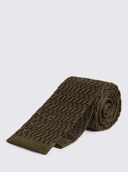 Moss Silk Knitted Tie, Olive