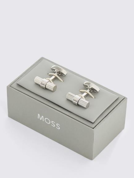 Moss Barrel Cufflinks, Silver - view 2, Silver