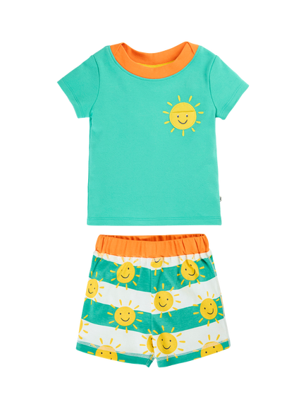 Frugi Kids' Easy On T-Shirt and Shorts Set, Aqua, Pacific Aqua