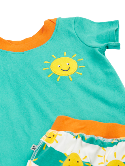 Frugi Kids' Easy On T-Shirt and Shorts Set, Aqua - view 2, Pacific Aqua