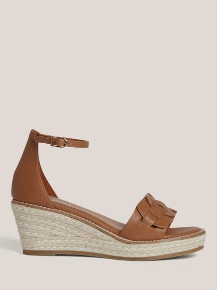 Hobbs Francis Woven Leather Espadrille Sandals, Tan/White