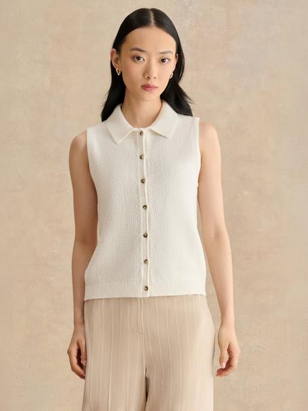 Hobbs Seaton Crochet Sleeveless Tank Top, Ivory, Ivory