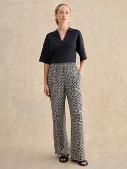 Hobbs Eugenie Geometric Wide Leg Trousers, Navy/Cream, Navy/Cream