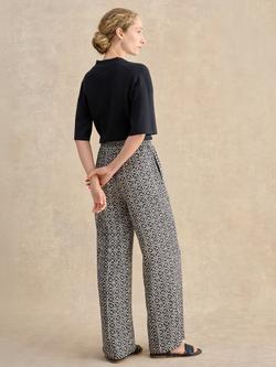 Hobbs Eugenie Geometric Wide Leg Trousers, Navy/Cream - view 2, Navy/Cream