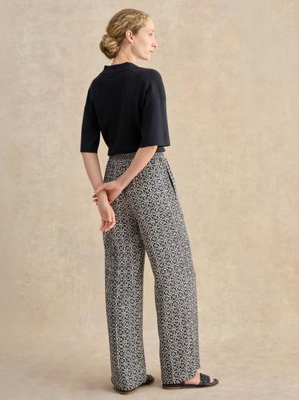 Hobbs Eugenie Geometric Wide Leg Trousers, Navy/Cream - view 2, Navy/Cream