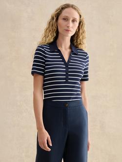 Hobbs Merle Ribbed Stripe Top, Navy/Ivory, Navy/Ivory