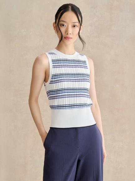 Hobbs Lowther Stripe Pointelle Knit Top, Blue/Ivory, Blue/Ivory
