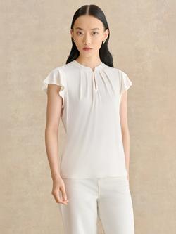 Hobbs Lila Flutter Sleeve Top, Ivory, Ivory