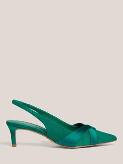 Hobbs Renee Suede and Satin Kitten Heel Slingback Court Shoes, Meadow Green, Meadow Green