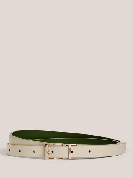 Hobbs Pauline Double Sided Leather Belt, Ivory/Green, Ivory/Green