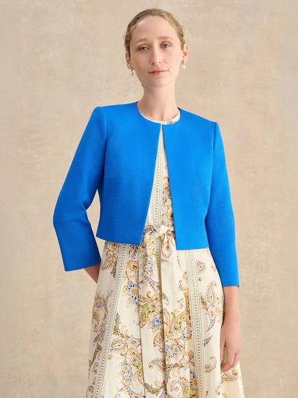 Hobbs Eliza Open Neck Jacket, Bright Pink, Azure Blue