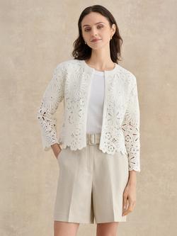 Hobbs Syon Crochet Knit Jacket, Navy, Ivory