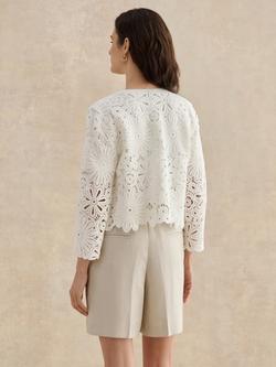 Hobbs Syon Crochet Knit Jacket, Navy - view 2, Ivory