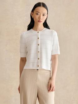 Hobbs Mimi Pointelle Short Sleeve Cardigan, Ivory, Ivory