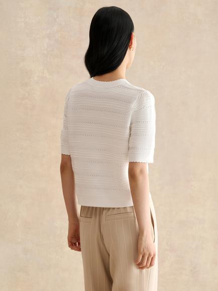 Hobbs Mimi Pointelle Short Sleeve Cardigan, Ivory - view 2, Ivory