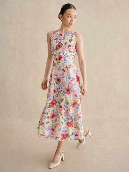 Hobbs Carly Floral Midi Dress, Ivory/Multi, Ivory/Multi