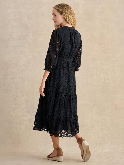 Hobbs Cianna Broderie Anglaise Tiered Dress, Navy - view 2, Navy