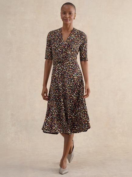 Hobbs Jaci Abstract Jersey Dress, Navy/Multi, Navy/Multi