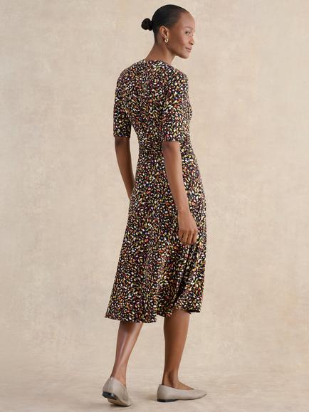 Hobbs Jaci Abstract Jersey Dress, Navy/Multi - view 2, Navy/Multi