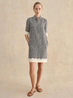 Hobbs Marciella Geometric Tunic Dress, Navy/Cream, Navy/Cream