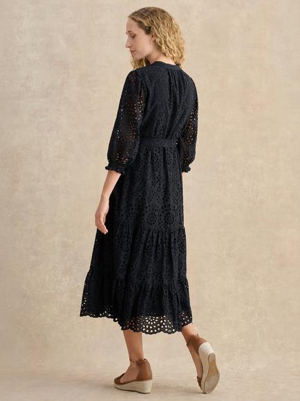 Hobbs Petite Cianna Broderie Anglaise Midi Dress, Navy - view 2, Navy