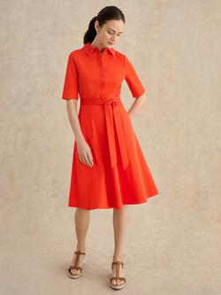 Hobbs Petite Loretta Short Sleeve Shirt Dress, Tomato Red, Tomato Red