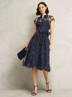 Hobbs Petite Tess Burnout Floral Dress, Midnight Navy, Midnight Navy