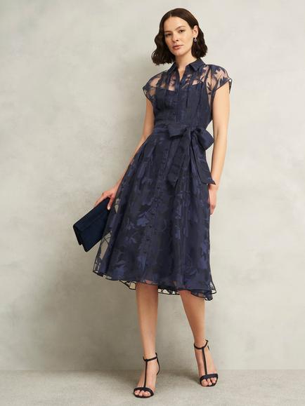 Hobbs Petite Tess Burnout Floral Dress, Midnight Navy, Midnight Navy