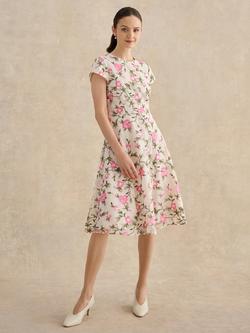 Hobbs Petite Tia Embroidered Floral Dress, Cream/Pink, Cream/Pink